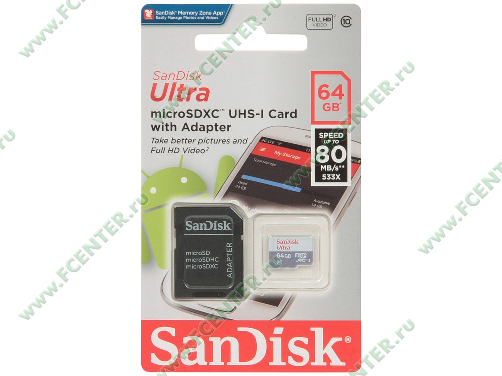 Карта памяти sandisk ultra 64 гб sdsqunr 064g gn3mn