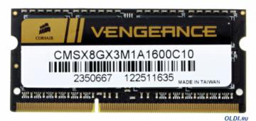  SO-DIMM DDR3 8Gb (pc-12800) 1600MHz Corsair (CMSX8GX3M1A1600C10)