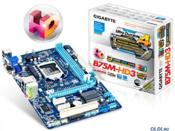 .  GIGABYTE GA-B75M-HD3 <S1155, iB75, 2*DDR3, 2*PCI-E16x, SVGA, DVI, SATA III, USB 3.0, LPT, GB Lan, mATX, Retail>