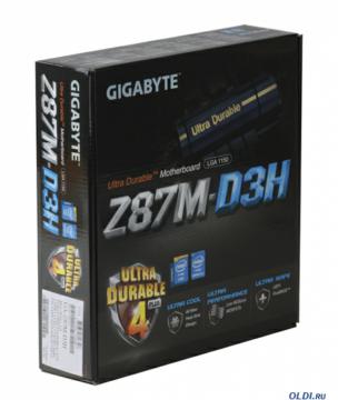 .  GIGABYTE GA-Z87M-D3H <S1150, iZ87, 4*DDR3, 2*PCI-E16x, SATA III, SATA RAID, USB 3.0, GB Lan, mATX, Retail>