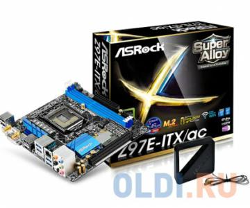 .  ASRock Z97E-ITX/AC S1150, iZ97, 2*DDR3, PCI-E16x, SVGA, SATA RAID, SATA III, USB 3.0, GB Lan, mini-ITX, Retail