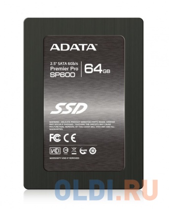   SSD 2.5" 64 Gb ADATA SP600 SATA III (JMicron, R360/W130MB/s, 7mm) (ASP600S3-64GM-C)