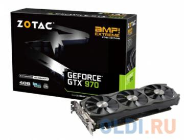  4Gb <PCI-E> Zotac GTX970 AMP Extreme Core Edition <GFGTX970, GDDR5, 256 bit, HDCP, DVI, HDMI, 3*DP, Retail>