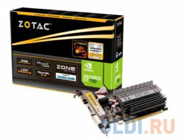  2Gb <PCI-E> Zotac GT730 ZONE Edition Low Profile <GFGT730, GDDR3, 64 bit, DVI, HDMI, VGA, Retail>