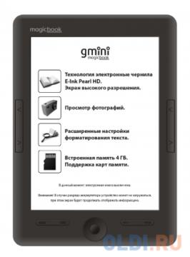   Gmini MagicBook S6HD Black ,  6&quot;, E-Ink Pearl HD, 1024x758, 4Gb, microSD, 