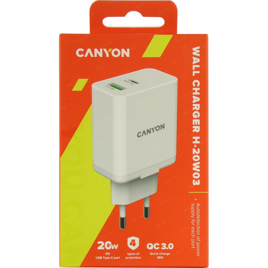 CANYON Зарядное устройство USB-C (Вх. AC100-240V, Вых.DC5/9/12В,20W,USB ...